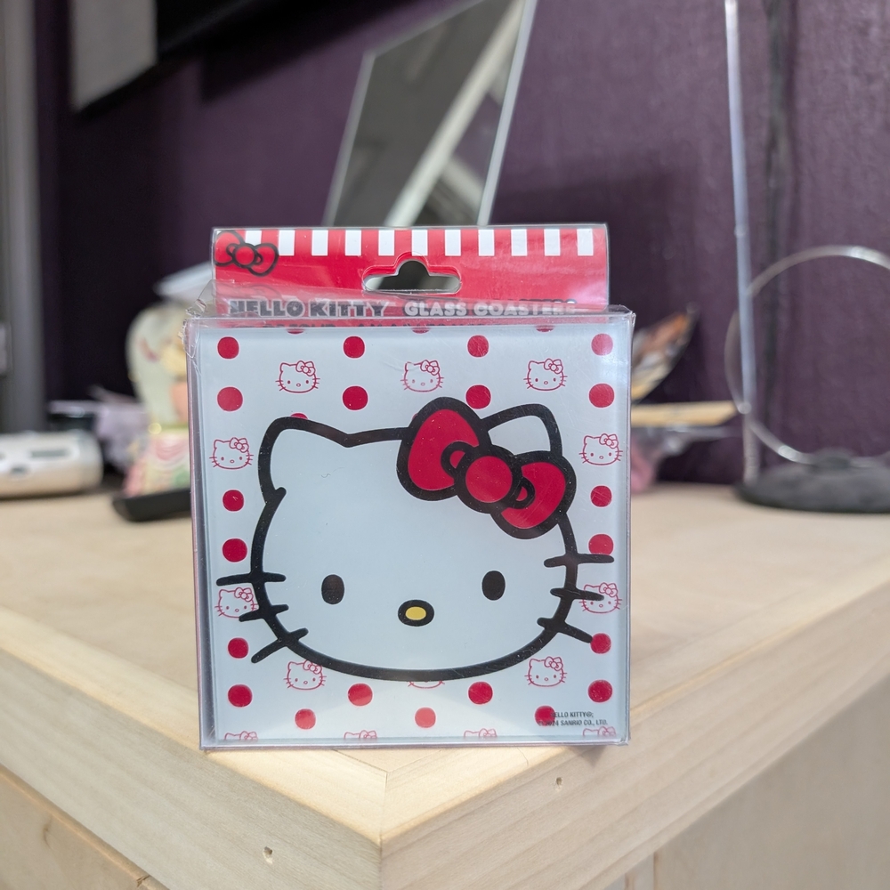 Hello Kitty Polka Dot Glass Coaster Set